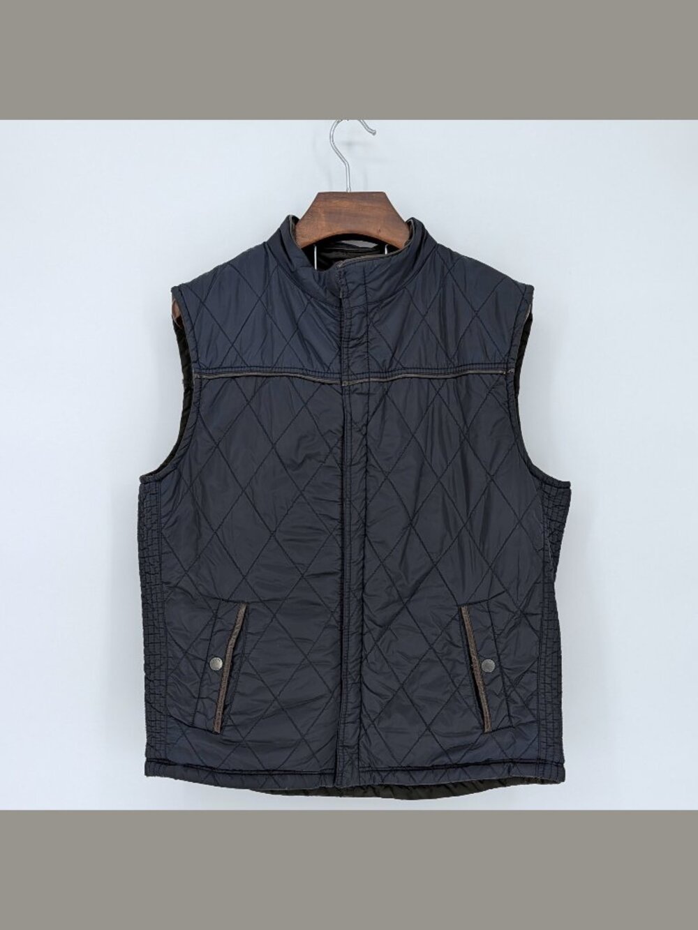 Massimo Dutti Reversible Quilted Vest XL Navy Olive